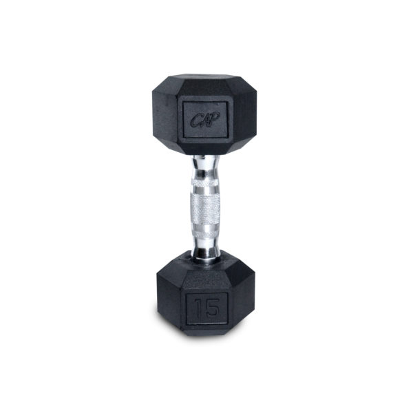 CAP 15lb *SET* Rubber-Coated Hex Dumbbell Weightlifting Workout Weights Training 